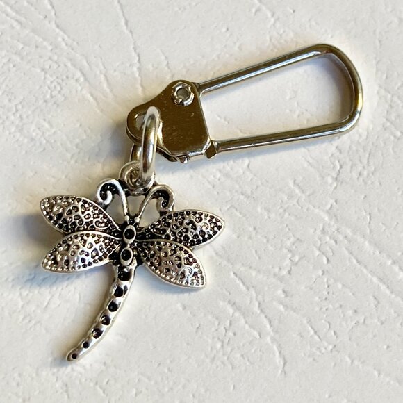 Dragonfly Keychain Zipper Pull Purse Bag Charm Backpack Silver Plated Insect Bug - Picture 5 of 9